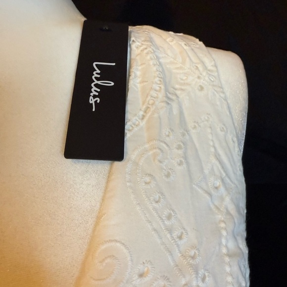 Lulus Medium White Cotton Eyelet Fringe Tulip Midi Dress - Picture 9 of 11